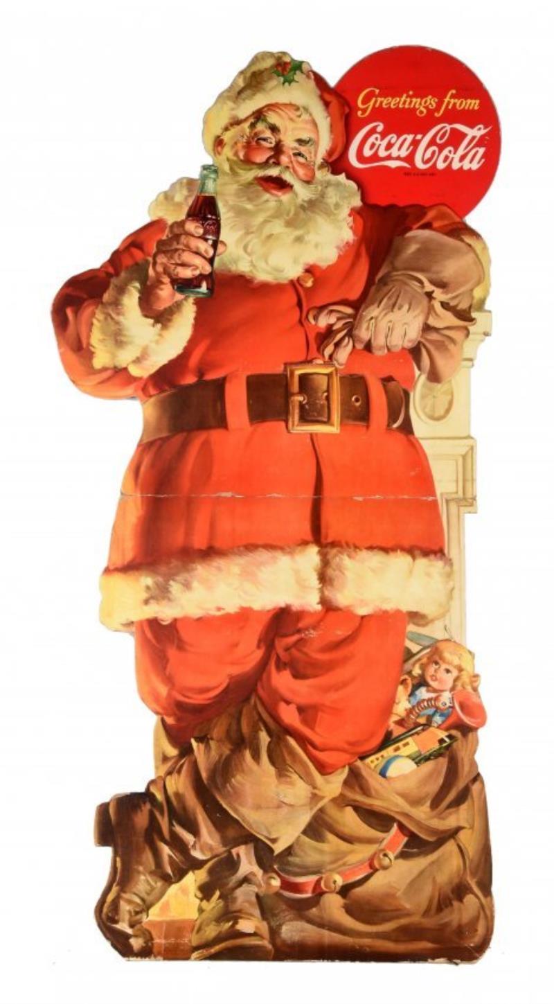 1950's Coca - Cola Santa Cardboard Sign.