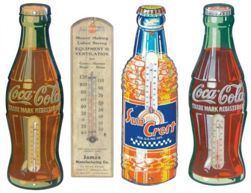 Thermometers (4), Coca-Cola & Sun Crest are metal,
