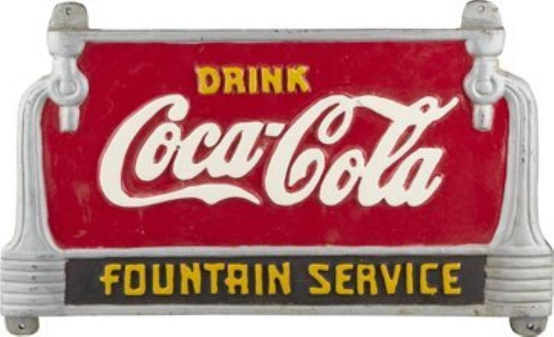 Drink Coca-Cola Fountain Service Painted Cast-Iron Sign