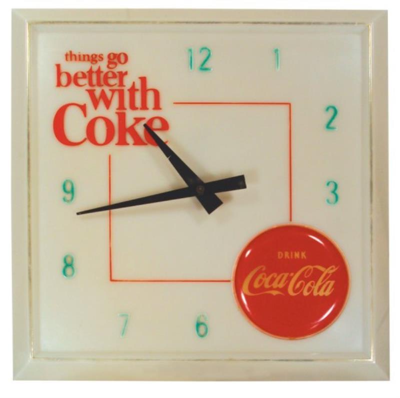 Coca-Cola clock, square light up, metal case w/em