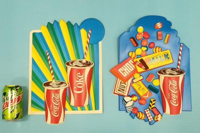2 NOS Coca Cola Vacuform Movie Theater 3D Signs