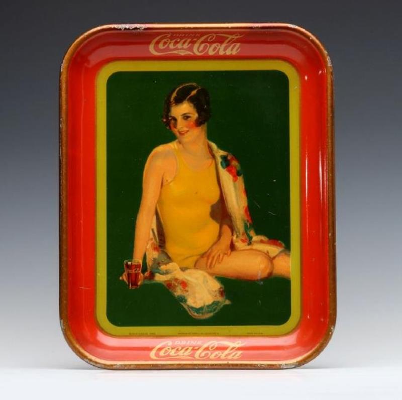A 1929 COCA-COLA SERVING TRAY W/ SWIMSUIT FLAPPER