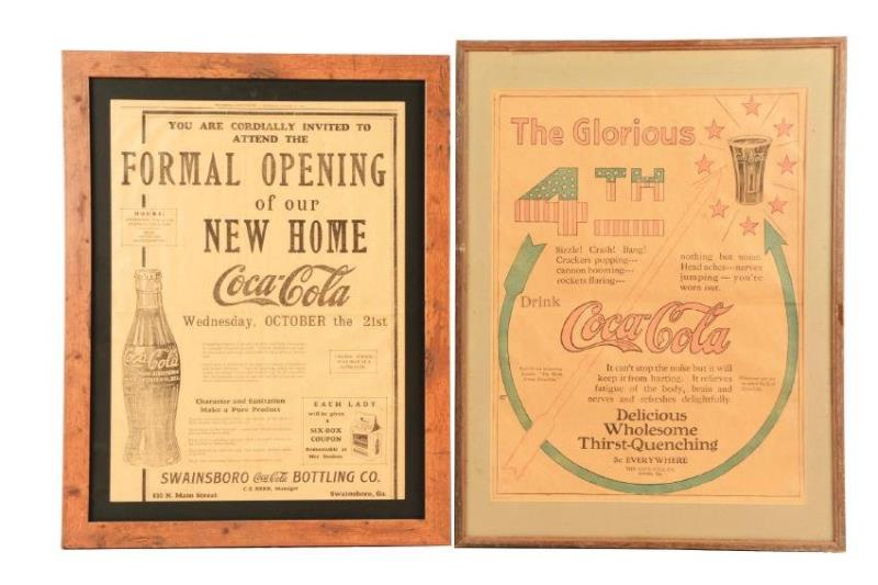 Framed Coca-Cola Newspaper Advertising Signs.