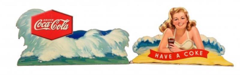 Two Diecut Coca-Cola Cardboard Signs.