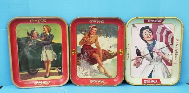 3 Coca Cola Pin-up Girl Trays 1941, 1942 & Canada