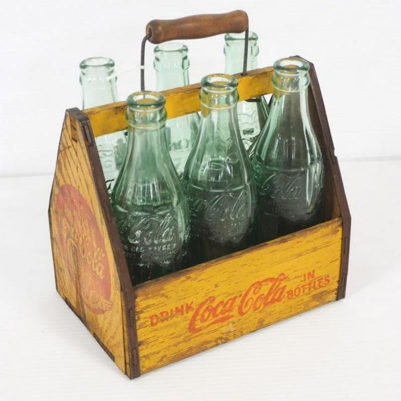 Coca Cola 6-pack bottle carrier and bottles