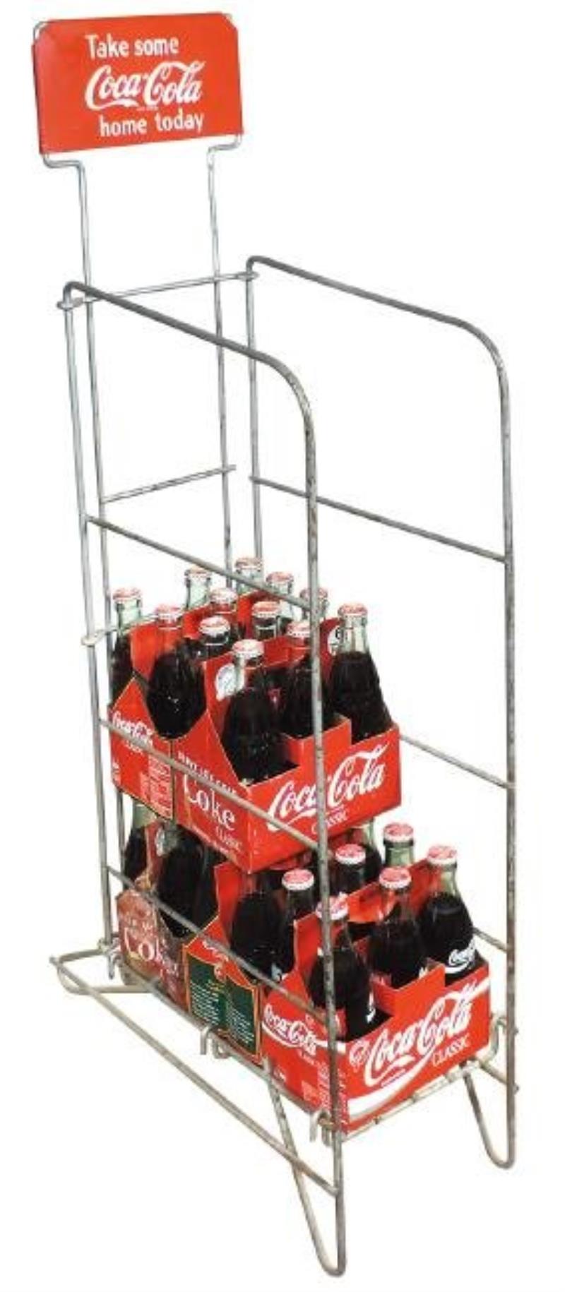 Coca-Cola bottle display rack, "Take some home today",