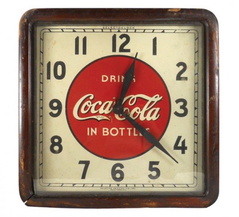 Coca-Cola clock, "Drink Coca-Cola in Bottles" Selectocl