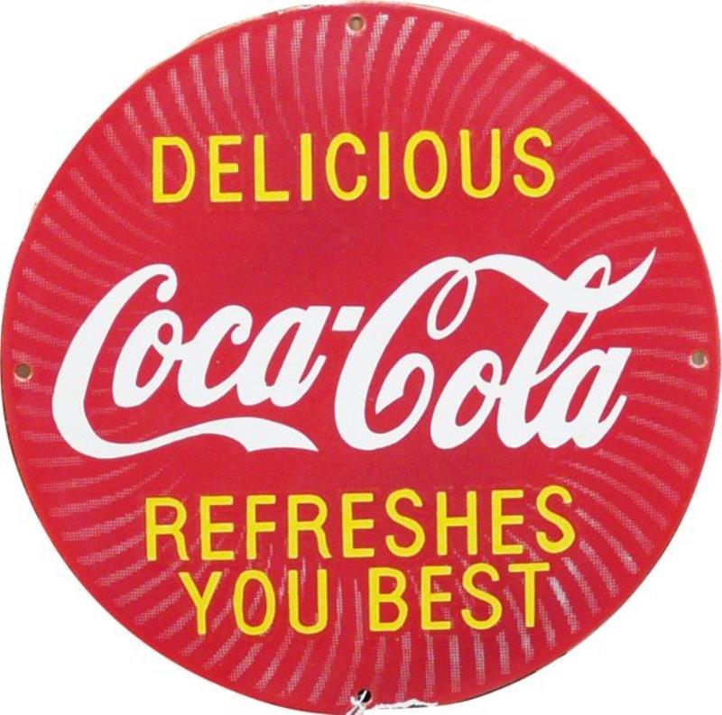 Delicious Coca Cola Round Porcelain Sign