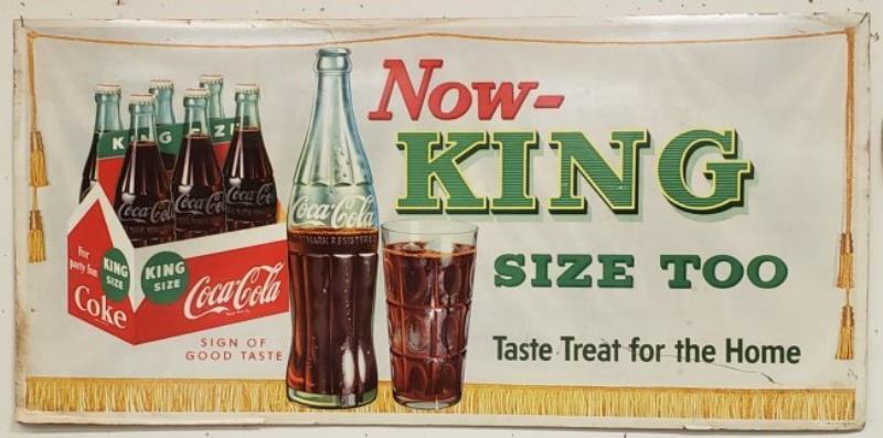 1958 Coca Cola Cardboard Sign Now King Size Too