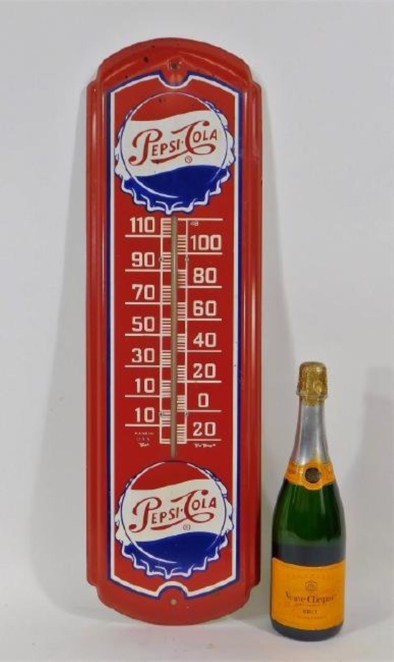 Pepsi Cola Tin Advertising Thermometer Sign