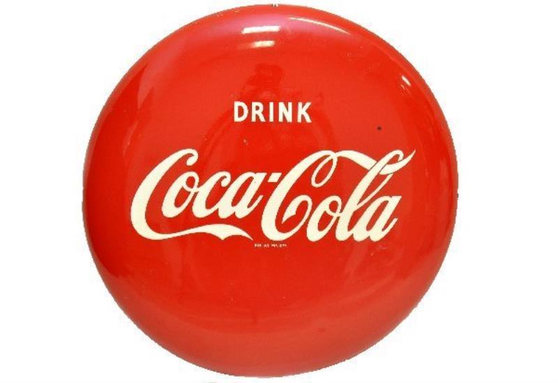 Unusual Tin Coca-Cola Button Sign