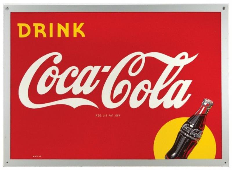 Coca-Cola Masonite sign w/bottle graphic, dated 19