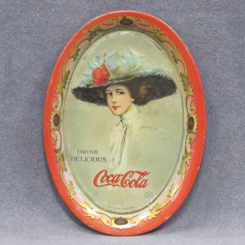 1910 COCA-COLA TIP TRAY, LITHO/METAL, SIGNED