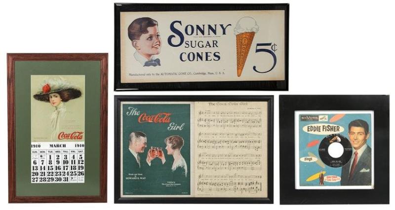 Soda Fountain Ephemera (4), 1910 framed calendar
