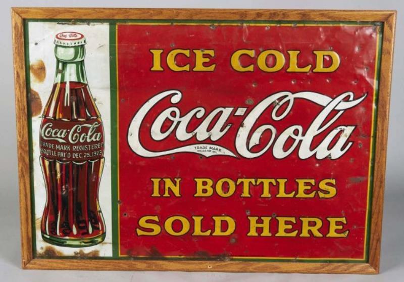 Coca Cola Embossed Tin Advertising Sign In Frame