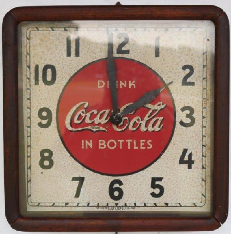 COCA-COLA WALL CLOCK, ELECTRIC, WOOD CASE C.