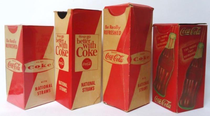 COCA-COLA STRAWS (4) BOXES 1940'S-1960'S
