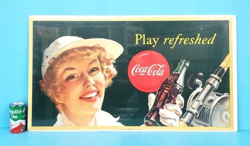 1950 Coca Cola Cardboard Sign Play Refreshed