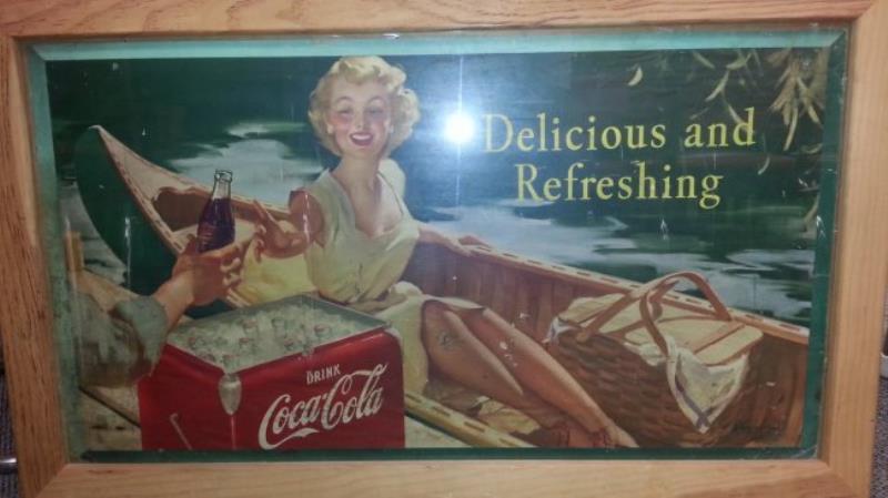 Framed Pinup Girl Coca Cola Cardboard sign