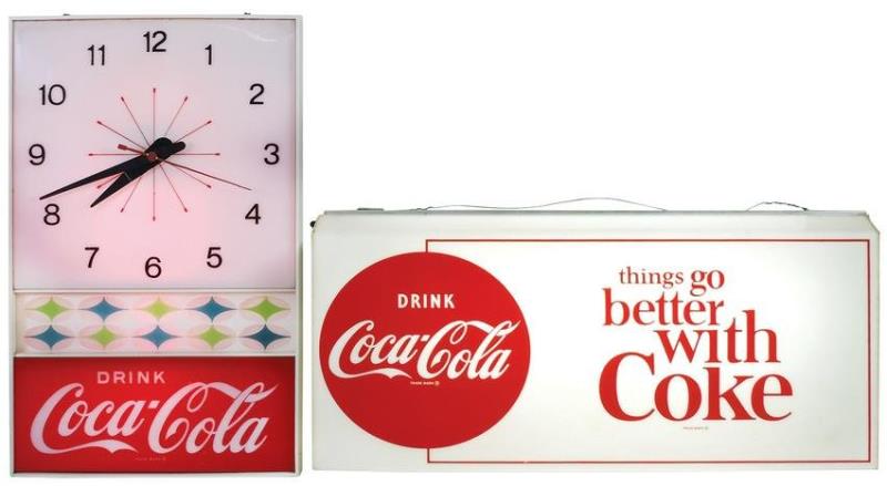 Coca-Cola light-up clock & sign (2), both w/plastic