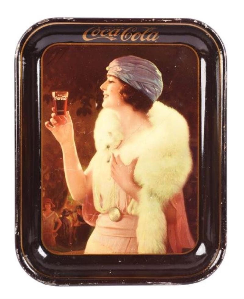 1921 Coca-Cola Serving Tray with Girl in Fox Scarf.