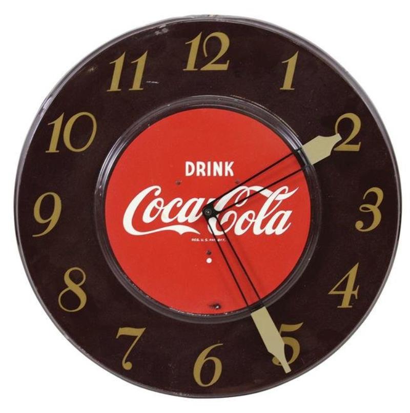 Coca-Cola Wall Clock, Telechron pressed steel w/gilt