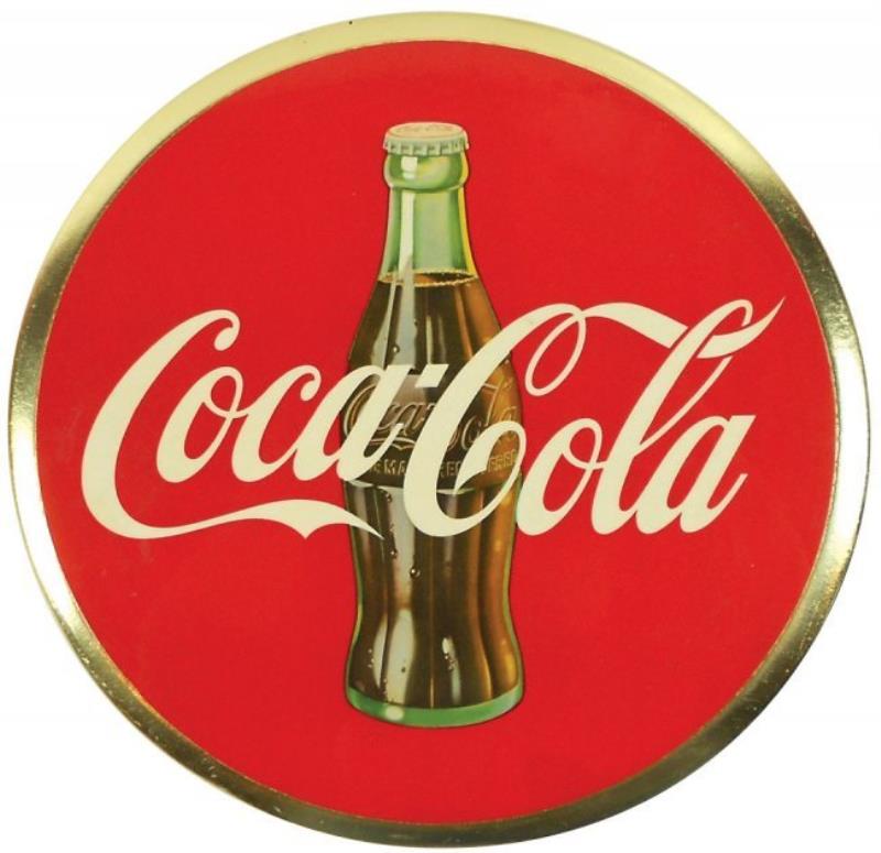 Coca-Cola button, Coca-Cola w/bottle, celluloid, mfgd