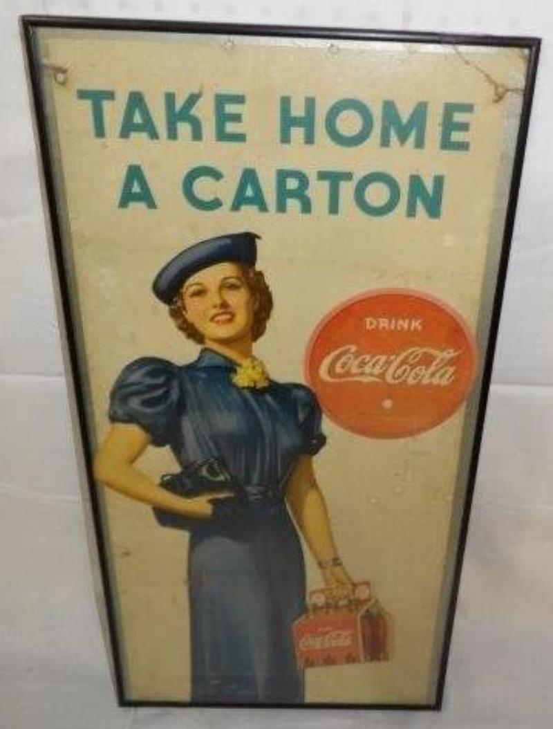 1937 Coca-Cola framed cardboard store sign