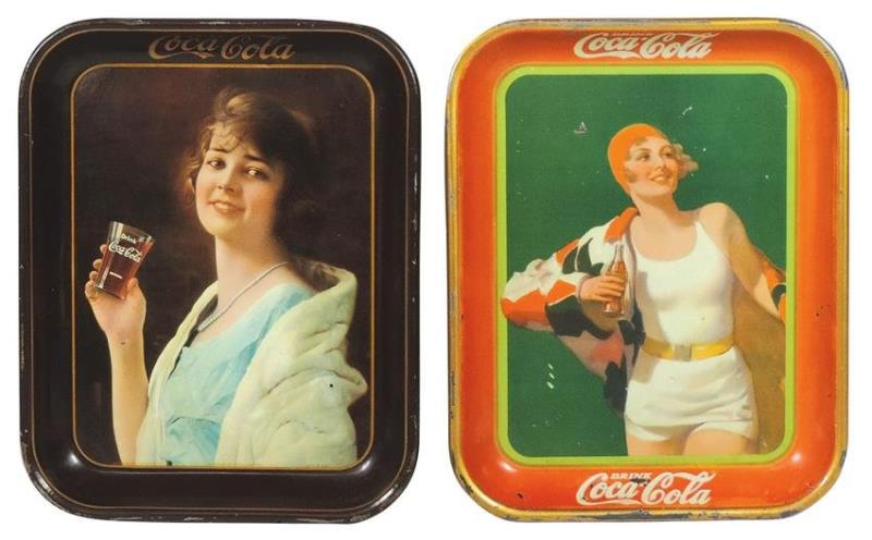 Coca-Cola Serving Trays (2), 1923 Girl in white mink