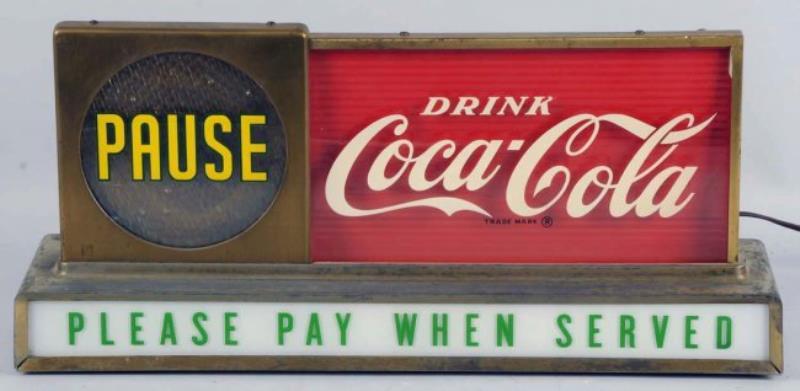 1950s Coca-Cola Countertop Lighted Pause Sign.
