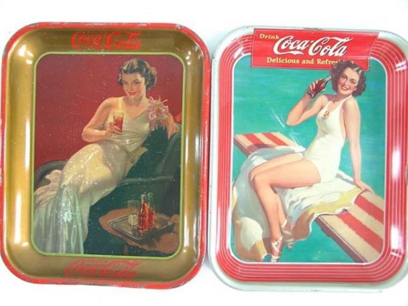 Coca-Cola Serving Trays (3), c1930, 1936 & 1939, all Value & Price Guide