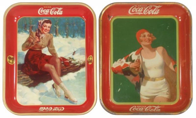 Coca-Cola serving trays (2), c.1930 Girl in Bathi