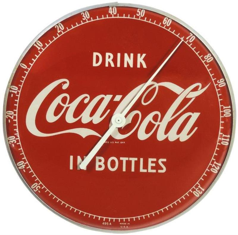 Coca-Cola Thermometer, metal frame w/curved glass