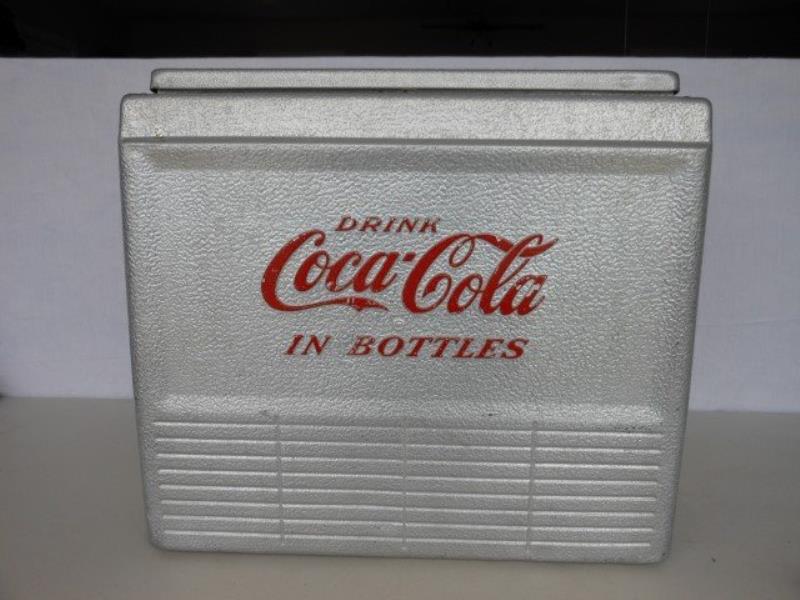 Aluminum Coca-Cola cooler, 18" wide, 9" tall, 15" deep