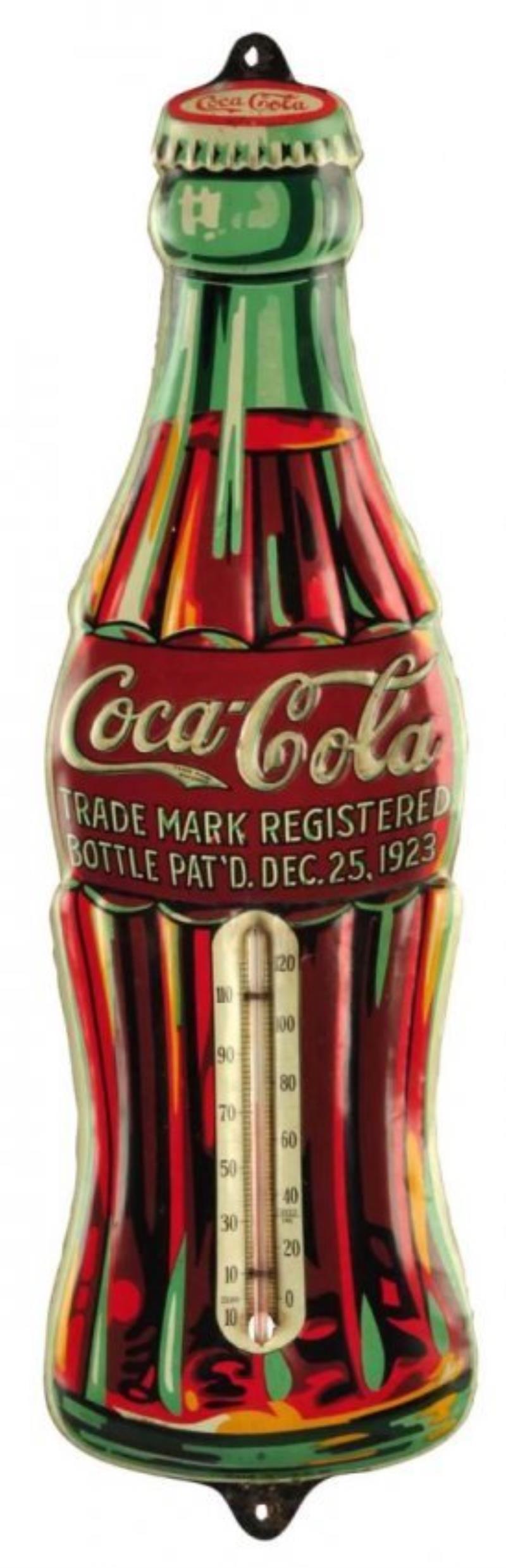 1930 Coca - Cola Embossed Tin Thermometer.