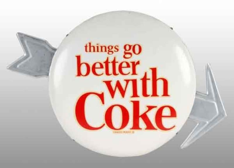 Tin Coca-Cola Button with Arrow.