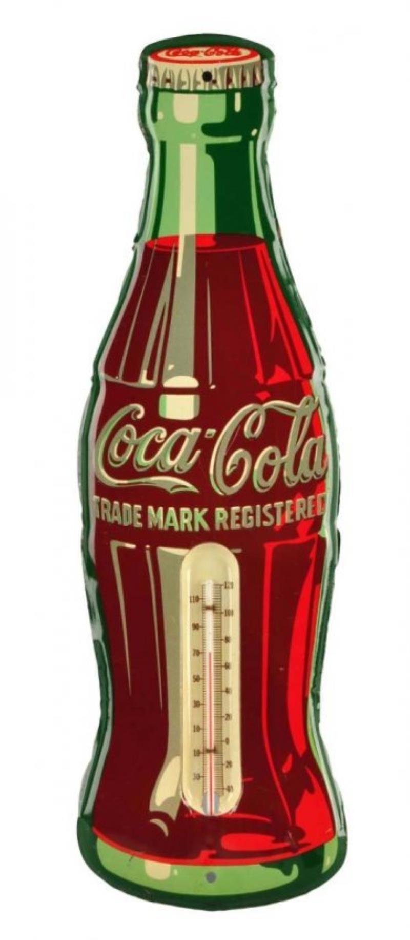 1955 Coca - Cola Tin Bottle Thermometer