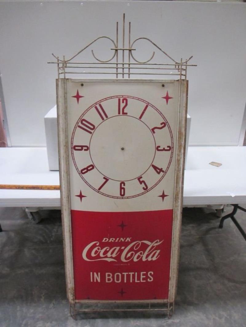Coca Cola Clock / Sign, fiberboard sign w/ decorative i