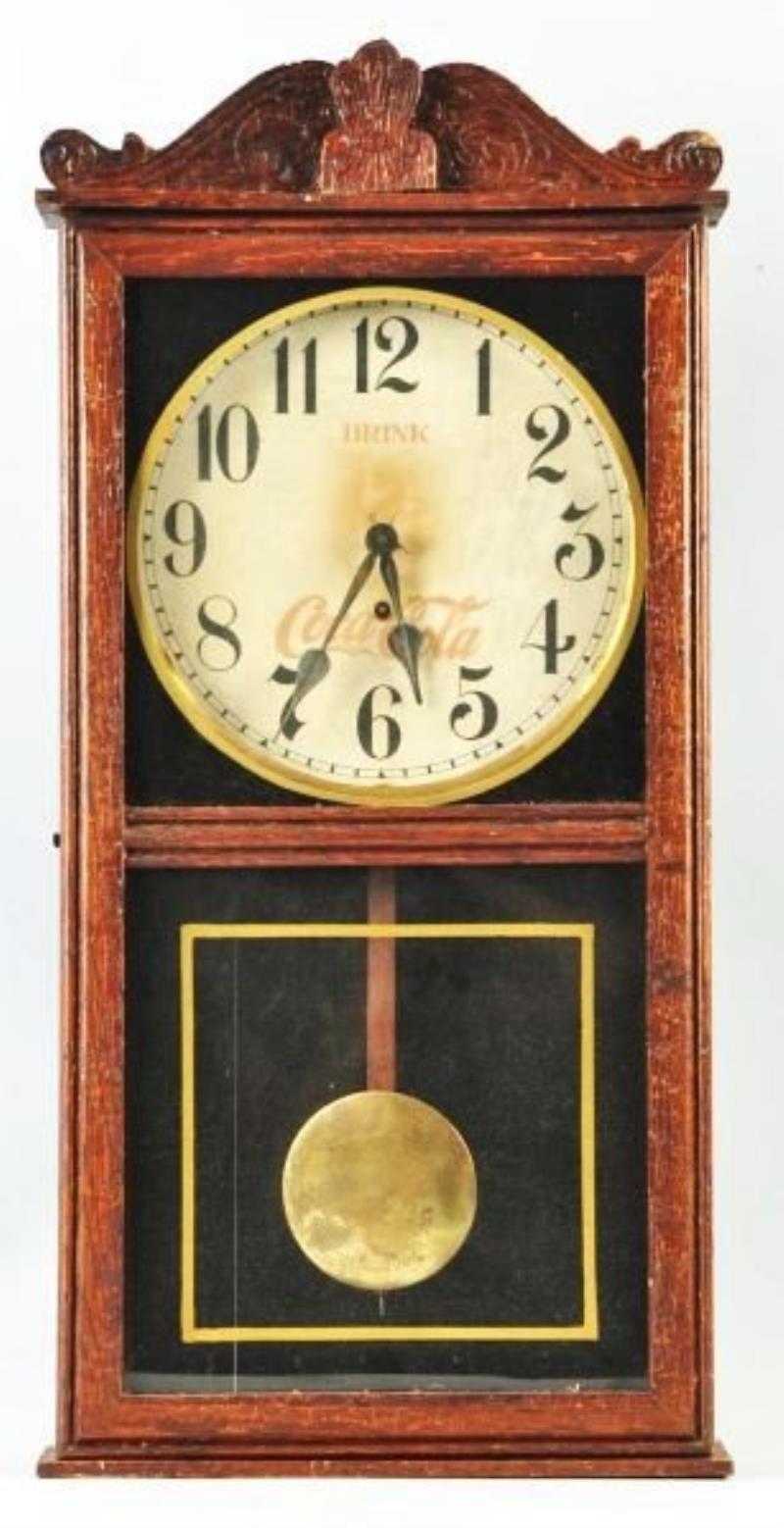 Early Wooden Coca-Cola Regulator Clock & Pendulum