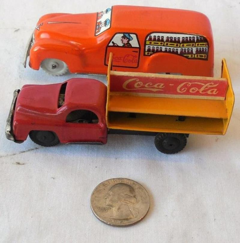 Lot of 2 Small Coca-Cola Delivery Vehicles-metal one