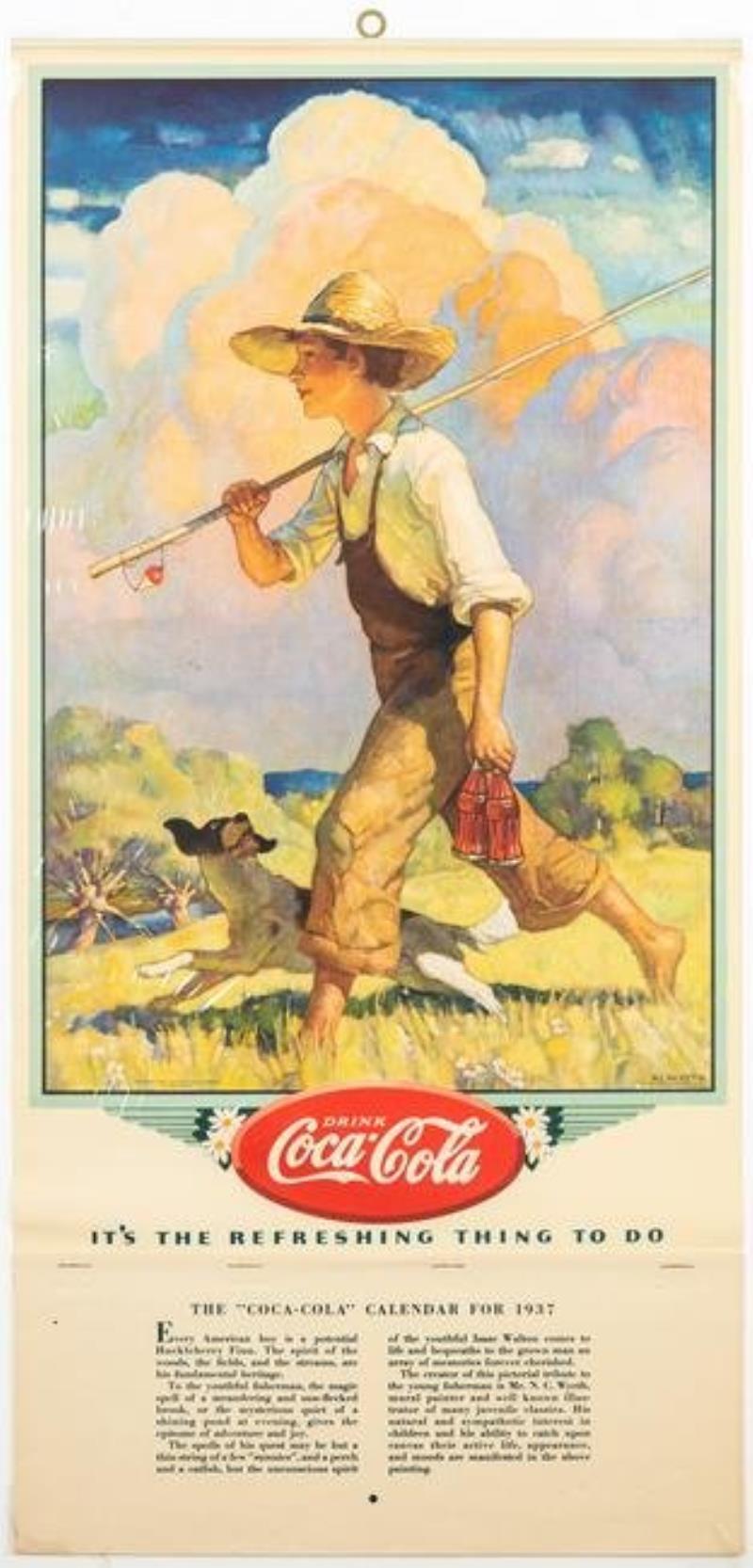 Coca-Cola 1937 Calendar The Fishing Hole by N.C. Wyeth