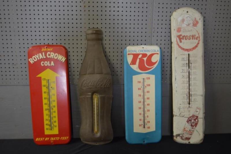 4pc. Advertising Thermometer Lot 2 RC Cola, Frostie,