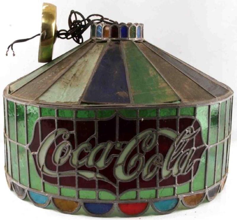 ANTIQUE STAIN GLASS SWAG COCA COLA LAMP