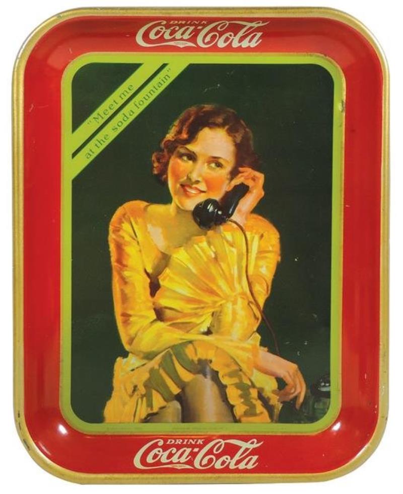Coca-Cola serving tray, c.1930, Girl on Telephone,