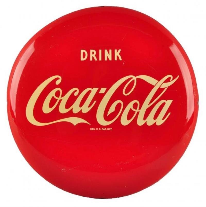 1951 Coca - Cola Tin Button Sign.