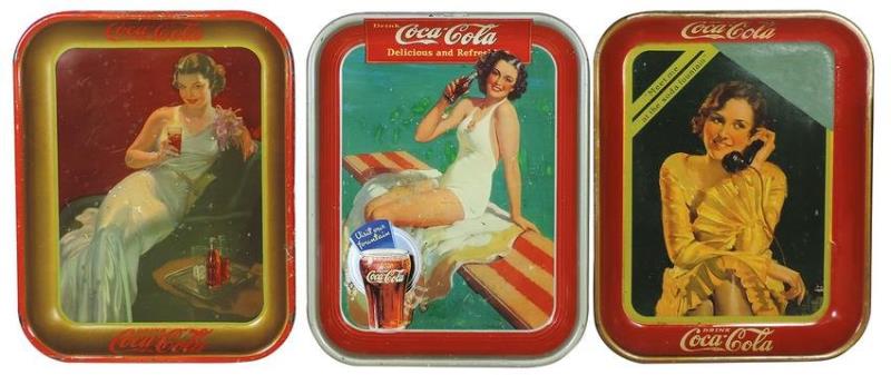 Coca-Cola Serving Trays (3), c1930, 1936 & 1939, all