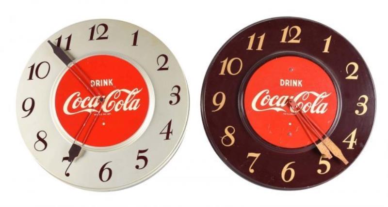Coca-Cola 1950's Metal Clocks.