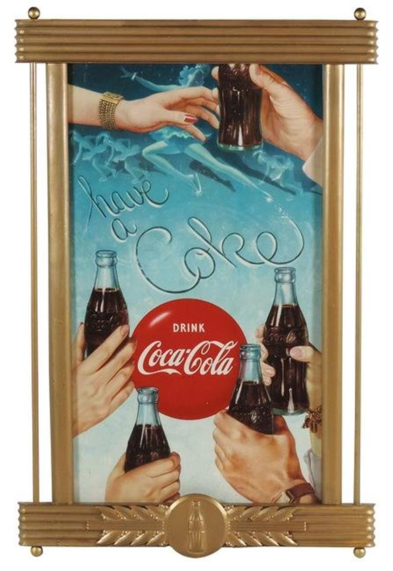 Coca-Cola sign, "Have a Coke", 1953 litho on cdbd in