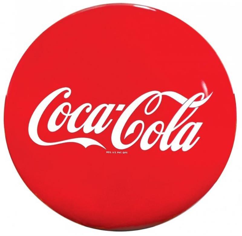 Coca-Cola button sign, red & white porcelain, c1950's,